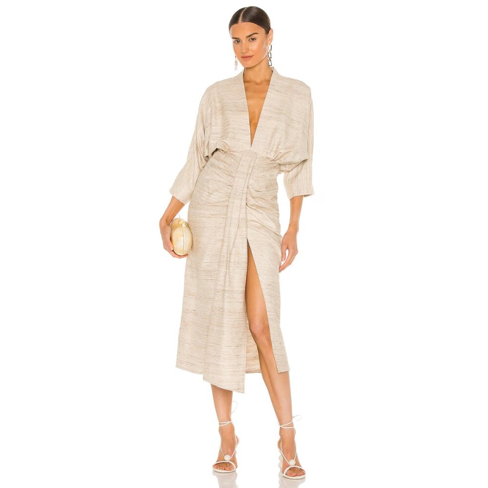 Piece of White | Audrey Raw Silk Dress in Biscotti Beige NWOT
